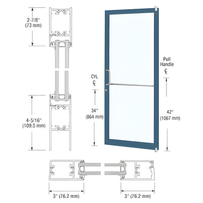 CRL-U.S. Aluminum Custom KYNAR® Paint Custom Single Series 250T Narrow Stile Offset Pivot Thermal Entrance Door for Surface Mount Door Closer