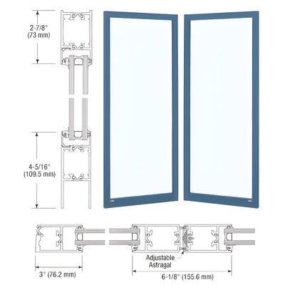 CRL-U.S. Aluminum Custom KYNAR® Paint Custom Blank Pair Series 250T Narrow Stile Offset Hung Thermal Entrance Doors - No Prep
