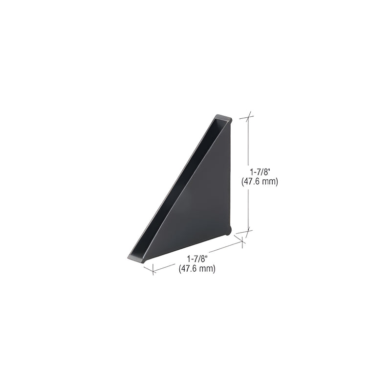 A black polyethylene corner protector for 1/4 inch glazing shown with 1-7/8 inch height and width dimension lines.