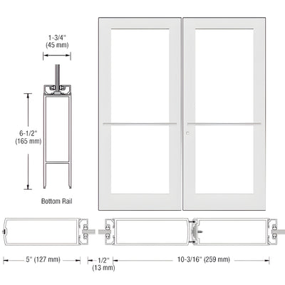 CRL-U.S. Aluminum White KYNAR® Paint Custom Pair Series 550 Wide Stile Center Pivot Entrance Door for Overhead Concealed Door Closers