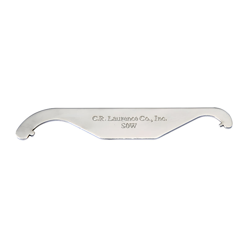 A metal CRL spanner wrench for round standoff cap assemblies shown against a white background.