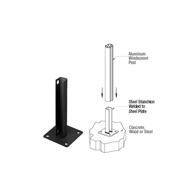 CRL Matte Black AWS Steel Stanchion for 180 Degree Round or Rectangular Center or End Posts