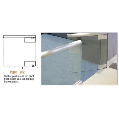 CRL Wall Mount Swinging Gate with Top Pivot Plus 2" Brushed Stainless Cap Rail, Top and Bottom Patch