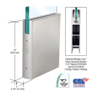 CRL Brushed Stainless 3/4" Glass 10" Square Door Rail Without Lock - 35-3/4" Length