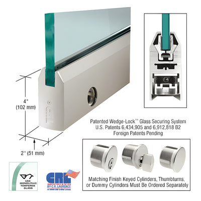 CRL Satin Anodized 1/2" Glass 4" Tapered Door Rail With Lock - Custom Length