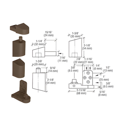 CRL Dark Bronze Offset Left Hand Pivot Set with 3/32" Recess