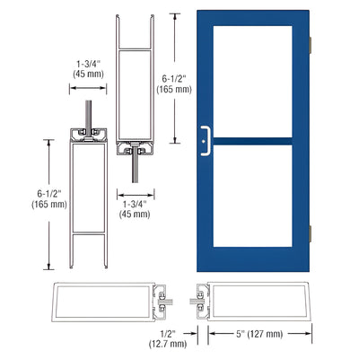 CRL-U.S. Aluminum Custom KYNAR® Paint Custom Single Series 550 Wide Stile Butt Hinged Entrance Door For Panic and Overhead Concealed Door Closer