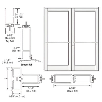 CRL-U.S. Aluminum White KYNAR® Paint Custom Pair Series 800 Durafront Medium Stile Center Pivot Entrance Doors for Overhead Concealed Door Closers