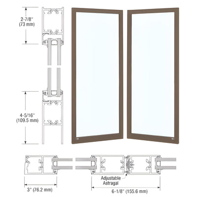 CRL-U.S. Aluminum Dark Bronze/Black Anodized Class 1 Custom Blank Pair Series 250T Narrow Stile Offset Hung Thermal Entrance Doors - No Prep