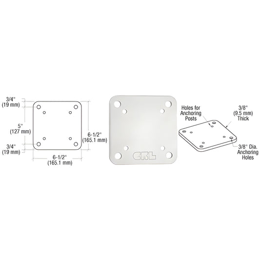 CRL Sky White 6.5 in x 6.5 in Square Base Plate - Mounting Plate