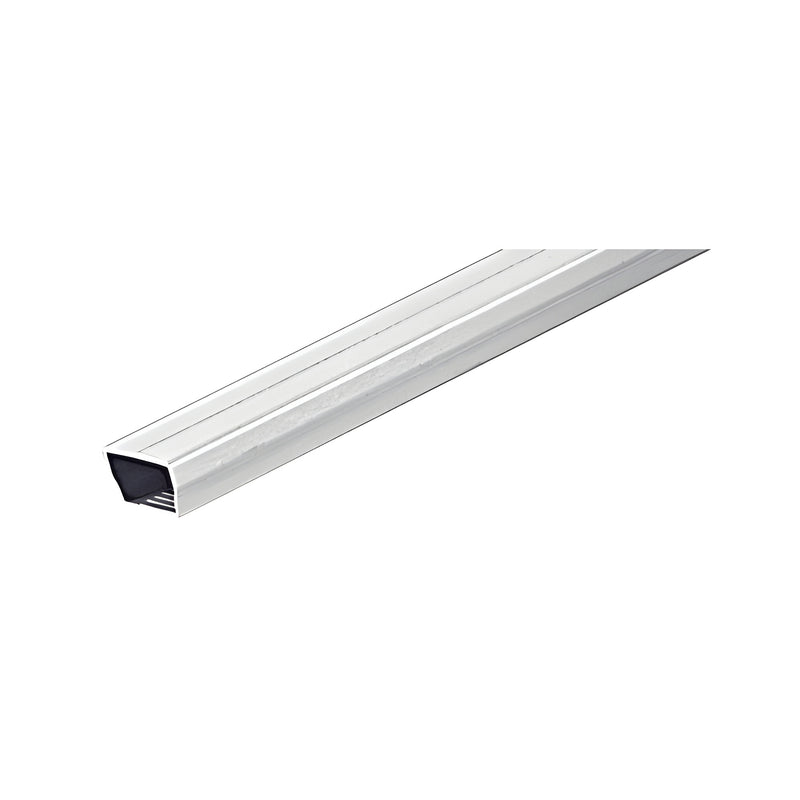 A close-up view of a 5/8 inch wide clear anodized single seal spacer bar.