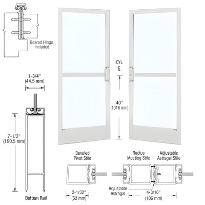 CRL-U.S. Aluminum White KYNAR® Paint Custom Pair Series 250 Narrow Stile Geared Hinge Entrance Doors With Panics for Surface Mount Door Closers