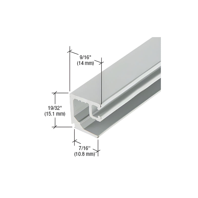 A technical diagram showing the profile and dimensions of a clear anodized aluminum door glass stop for 1/4 inch glass.