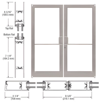 CRL-U.S. Aluminum Clear Anodized Class 1 Custom Pair Series 400T Thermal Medium Stile Offset Pivot Entrance Doors for Surface Mount Door Closers