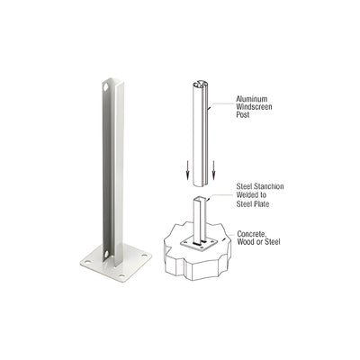 CRL Sky White AWS Steel Stanchion for 180 Degree Round or Rectangular Center or End Posts