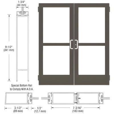 CRL-U.S. Aluminum Bronze Black Anodized Custom Pair Series 400 Medium Stile Butt Hinged Entrance Doors With Panics for Surface Mount Door Closers