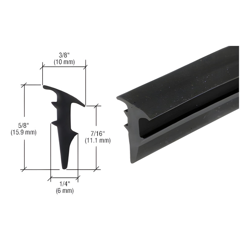 A technical diagram and close-up view of the black rubber roll-in glazing gasket showing its profile dimensions.