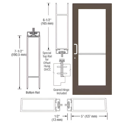 CRL-U.S. Aluminum Bronze Black Anodized Custom Single Series 550 Wide Stile Geared Hinge Entrance Door for Overhead Concealed Door Closer