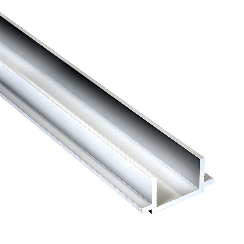 A close-up view of a satin anodized aluminum floor mount saddle for low profile sidelite rails.