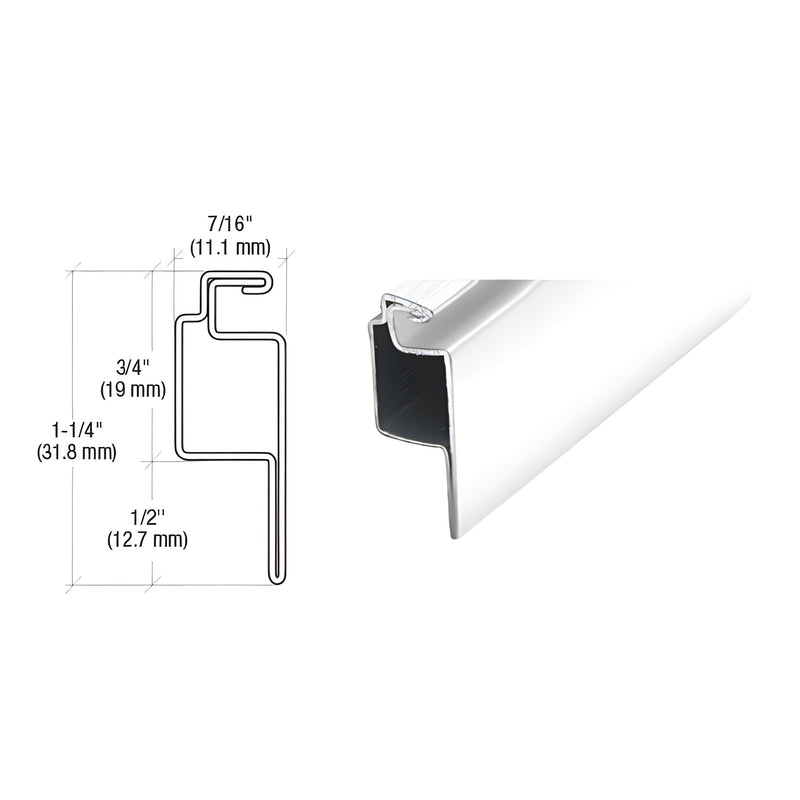 A technical cross-section diagram and a perspective view of the white roll-formed aluminum lip screen frame.