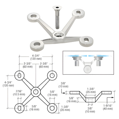CRL Polished Stainless Four Arm Spider Fitting 'V' Post Mount