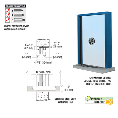 CRL Powder Painted (Specify) Aluminum Standard Inset Frame Exterior Glazed Exchange Window with 12" Shelf and Deal Tray
