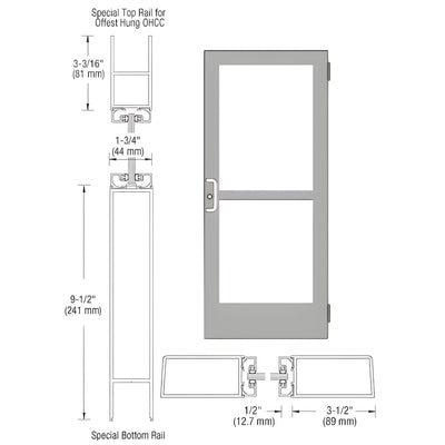 CRL-U.S. Aluminum Clear Anodized Custom Single Series 400 Medium Stile Butt Hinged Entrance Door With Panic for Overhead Concealed Door Closer