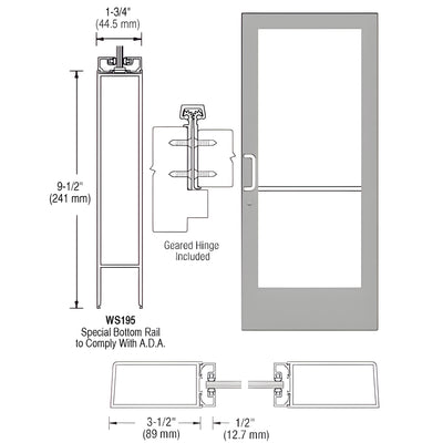 CRL-U.S. Aluminum Clear Anodized Custom Single Series 400 Medium Stile Offset Hung Geared Hinge Entrance Door for Surface Mount Closer