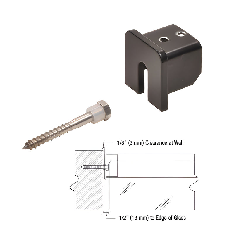 A matte black stabilizing end cap for L10 series cap rails shown with a mounting screw and a technical installation diagram.