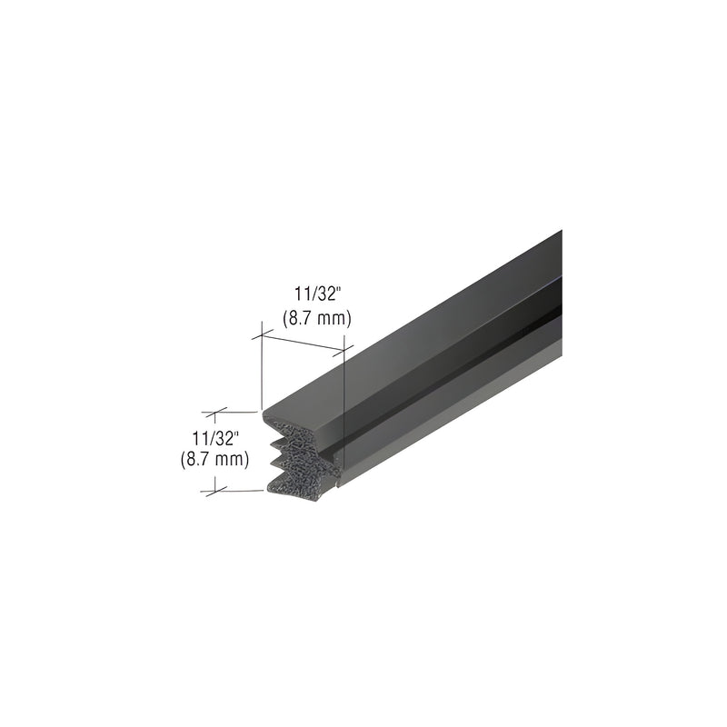 A close-up view of a black EPDM curtainwall interior gasket showing its 11/32 inch profile dimensions.