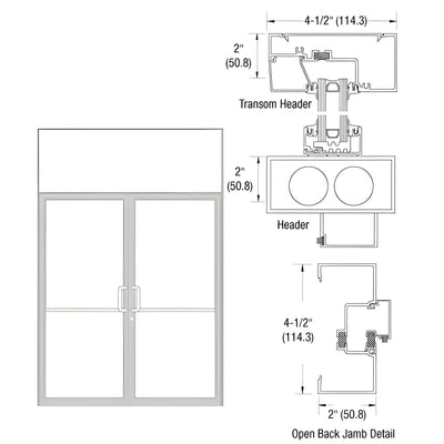CRL-U.S. Aluminum Clear-Anodized Class 1 Thermally Improved Transom Frame for Double Doors — Prepped for Offset Pivots & Overhead Concealed Closer