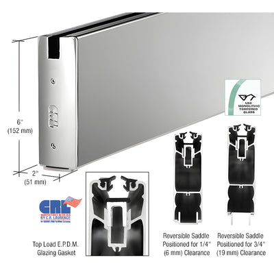 CRL Polished Stainless Steel 6" x 120" Length Square Sidelite Rail