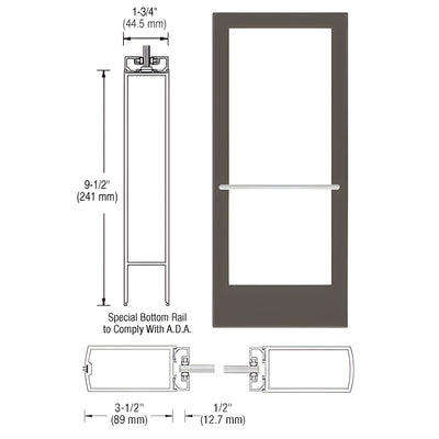 CRL-U.S. Aluminum Bronze Black Anodized Single Active Leaf of Pair 36" x 84" Series 400 Medium Stile Left Side Latch Center Pivot Entrance Door for Overhead Concealed Door Closer