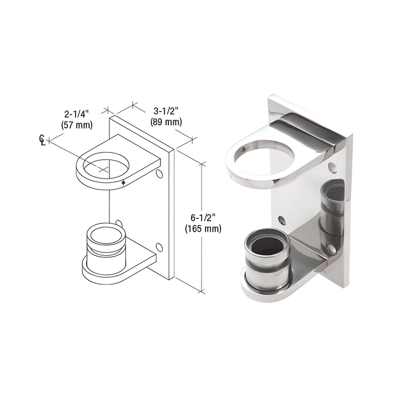 A technical line drawing and a photograph of a polished 316 stainless steel 180-degree fascia mount bracket with dimensions.