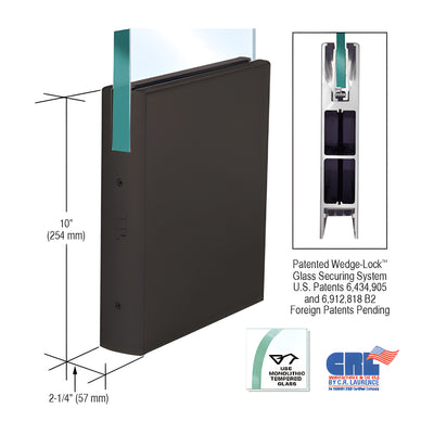 CRL Oil Rubbed Bronze 3/4" Glass 10" Square Door Rail Without Lock - Custom Length