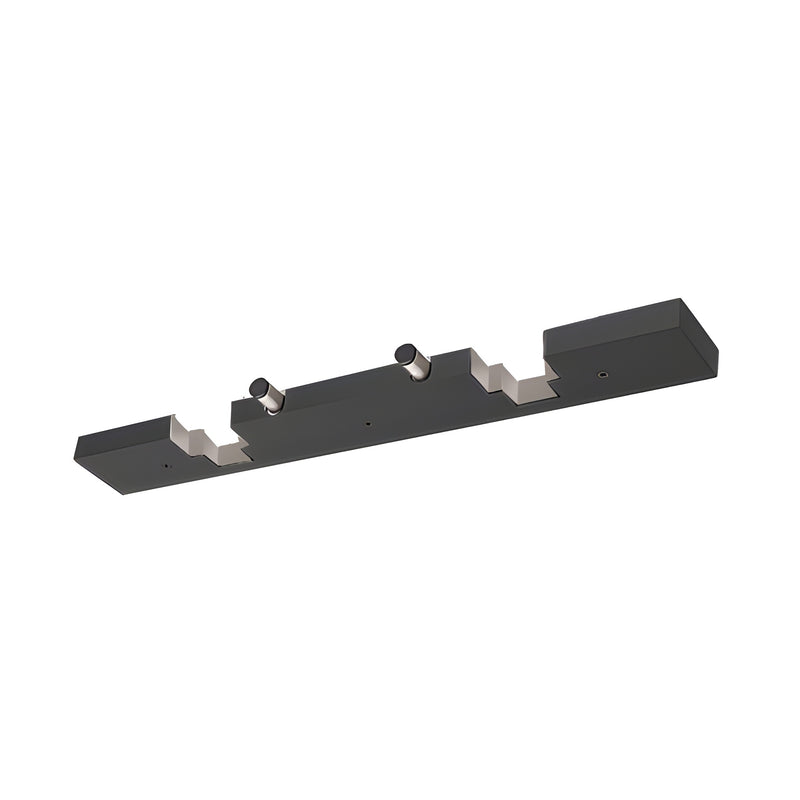 A matte black aluminum electric strike keeper designed for double stile doors shown from an angled perspective.