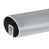 A close-up view of the mill finish oval extruded aluminum cap rail showing the glass-receiving channel.