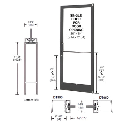 CRL-U.S. Aluminum Class I Bronze Black Anodized 250 Series Narrow Stile (RHR) HRSO Single 3'0 x 7'0 Offset Hung with Pivots for Surf Mount Closer Complete Door/Std. MS Lock, 7-1/2" Standard Bottom Rail
