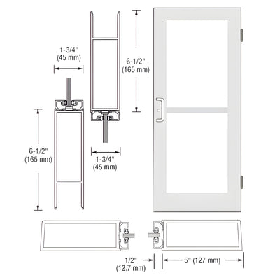 CRL-U.S. Aluminum White KYNAR® Paint Custom Single Series 550 Wide Stile Butt Hinged Entrance Door For Panic and Overhead Concealed Door Closer