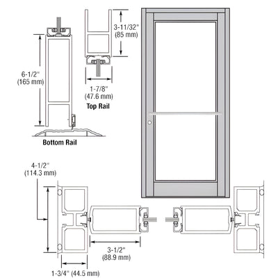 CRL-U.S. Aluminum Clear Anodized Custom Single Series 800 Durafront Medium Stile Center Pivot Entrance Door for Overhead Concealed Door Closer