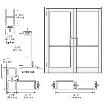 CRL-U.S. Aluminum White KYNAR® Paint Custom Pair Series 800 Durafront Medium Stile Butt Hinge Entrance Doors for Surface Mount Door Closers