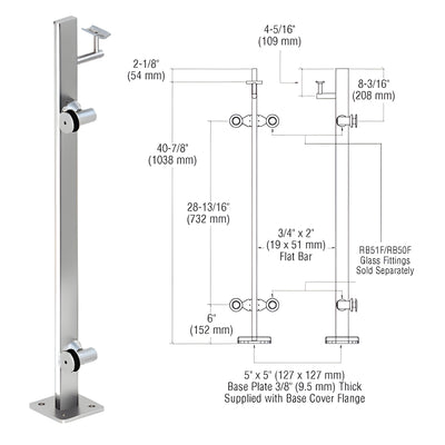 CRL Polished Stainless 42" P3 Series Left Hand End Post Railing Kit
