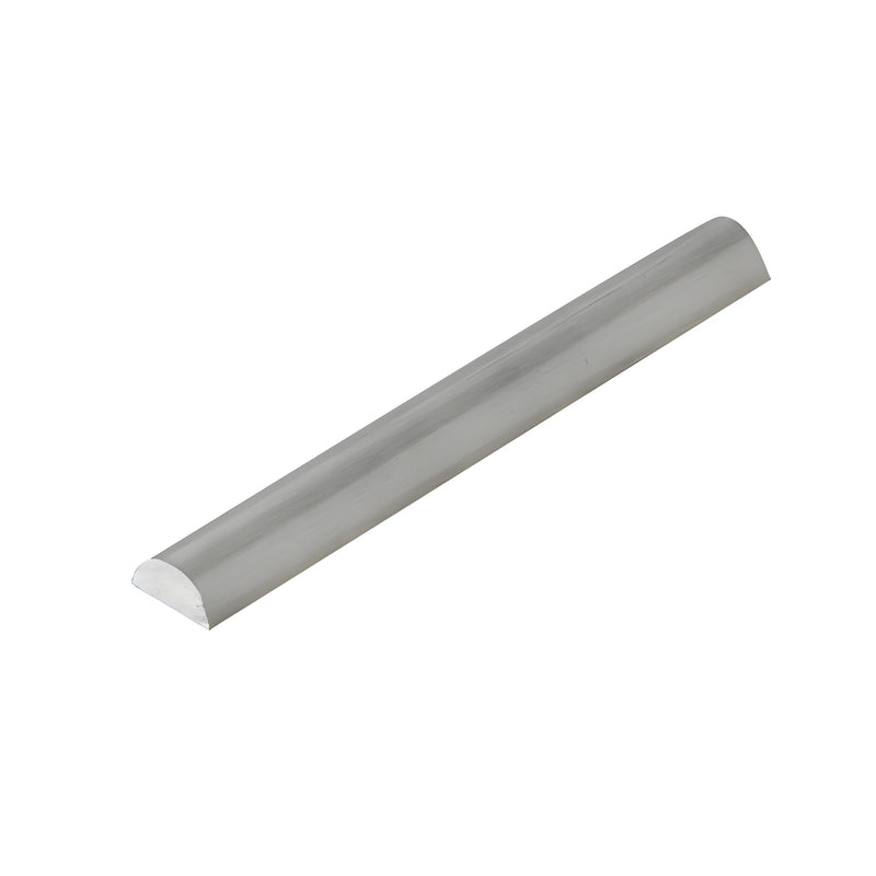 A single length of brushed nickel shower threshold with a half-round profile shown against a white background.