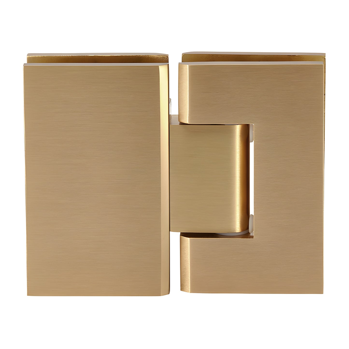 GEN580SB Geneva satin brass glass-to-glass shower hinge, square edge, self-centering 5 preset for 8-12mm glass