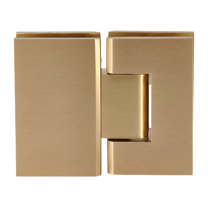 GEN580SB Geneva satin brass glass-to-glass shower hinge, square edge, self-centering 5 preset for 8-12mm glass