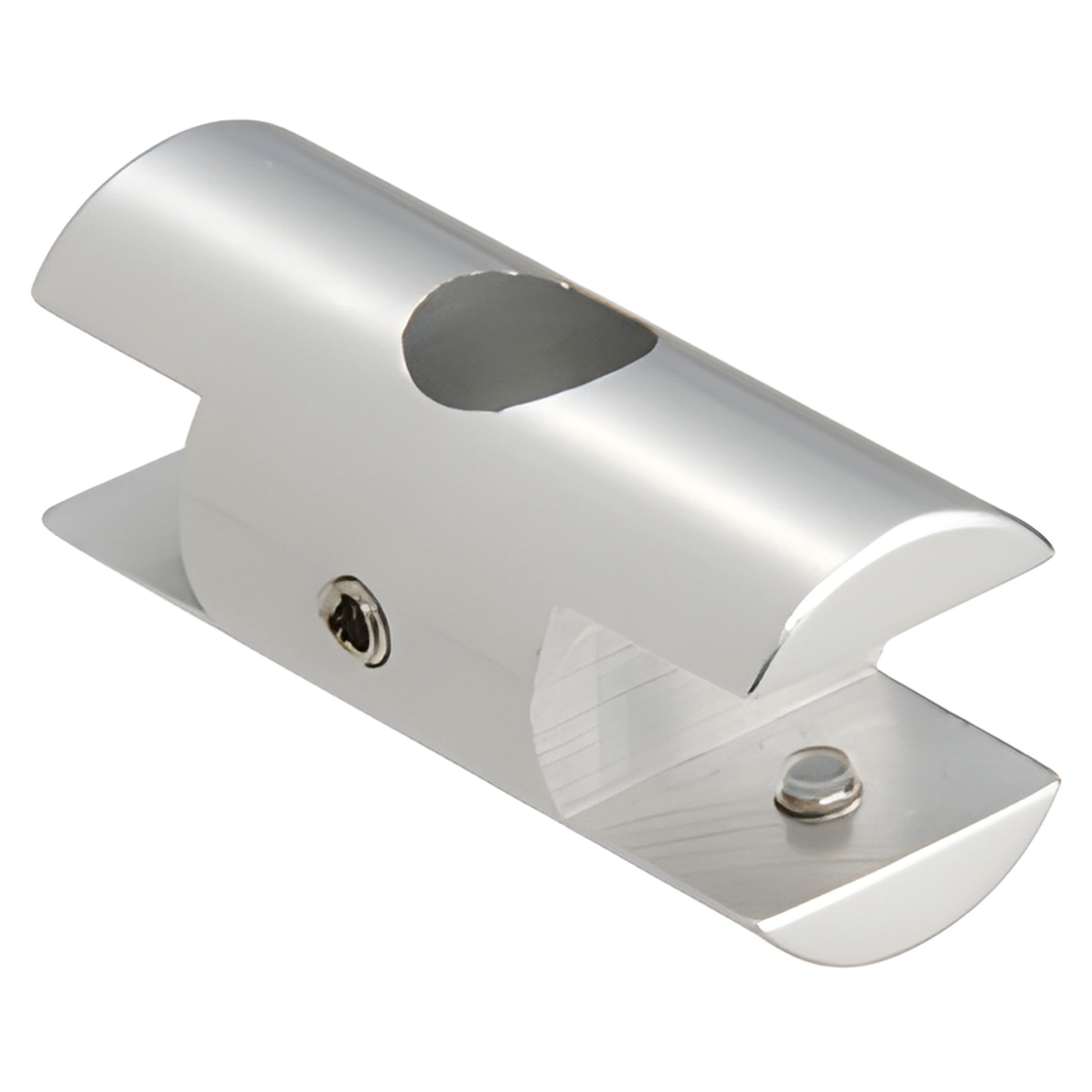 Satin anodized aluminum horizontal double clamp for 3/8" (10 mm) panels, rod display mount (SKU ARDHSC10)