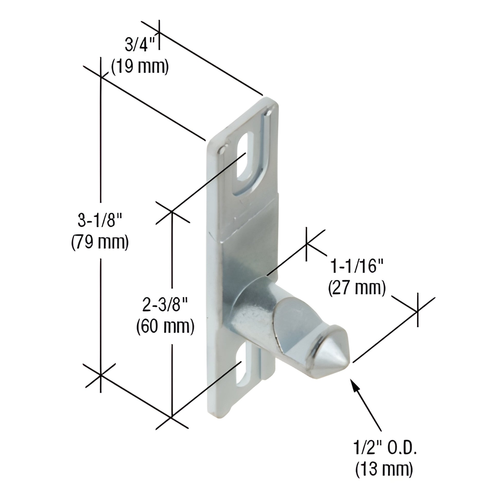 E2041 diecast zinc keeper with rubber bumper for C1025 sliding glass door handle; adjustable vertical screw slots.