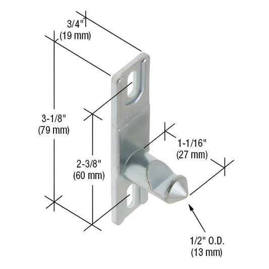 E2041 diecast zinc keeper with rubber bumper for C1025 sliding glass door handle; adjustable vertical screw slots.