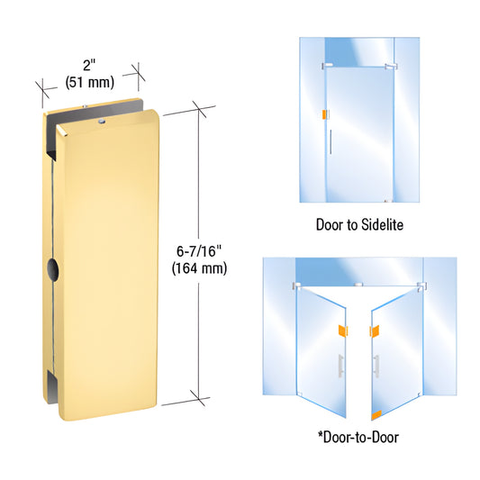 CRL AMR206BR polished brass sidelite/glass door keeper, 6-7/16" x 2", fits 3/8" or 1/2" tempered glass