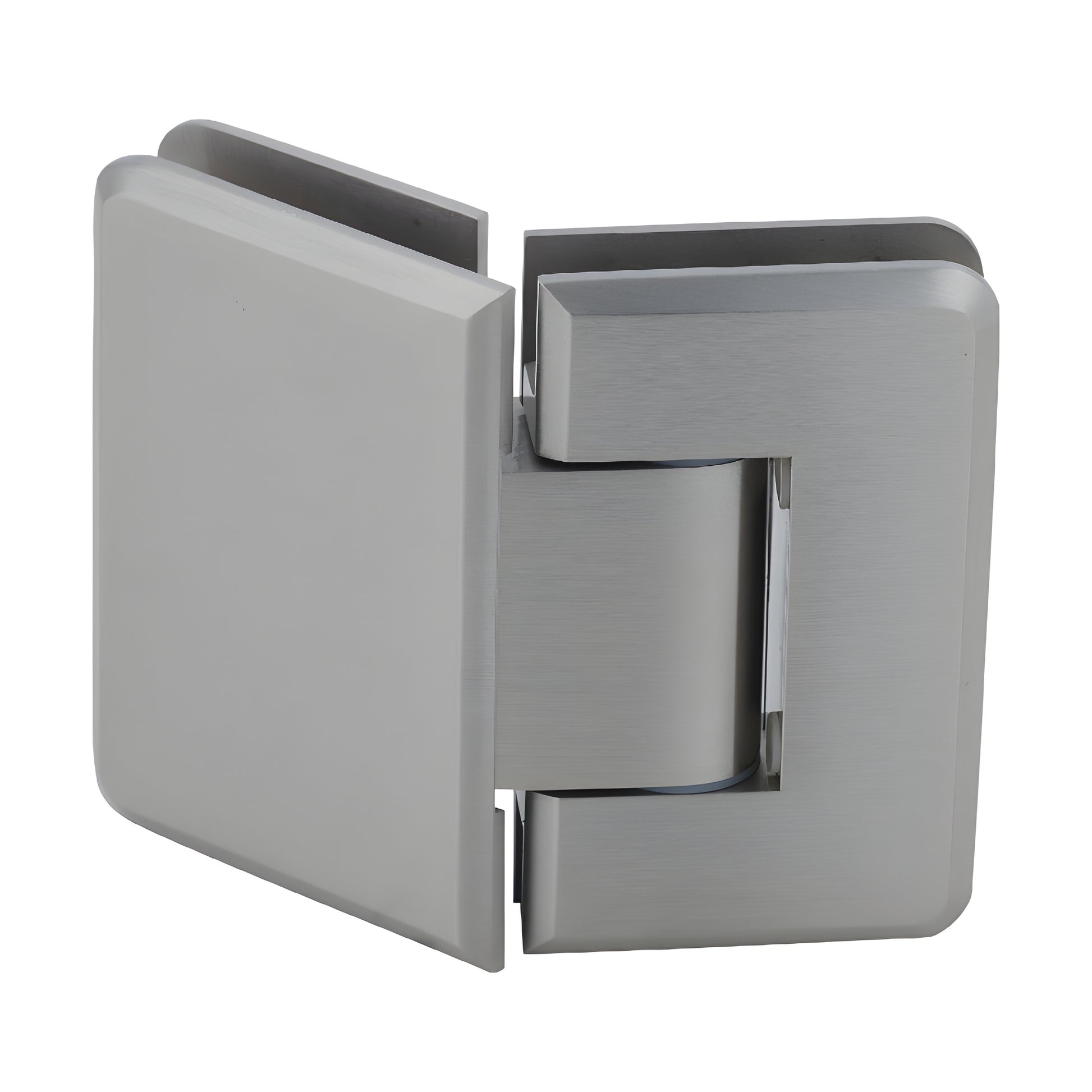 P1N345BN adjustable brushed-nickel glass-to-glass shower hinge, solid brass, fits 8-12mm (5/16-1/2") tempered glass